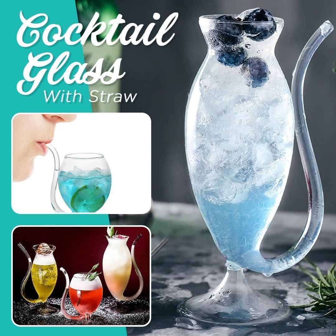 Heat-resistance Cocktail Glass with Straw [Free Cleaning Brush]