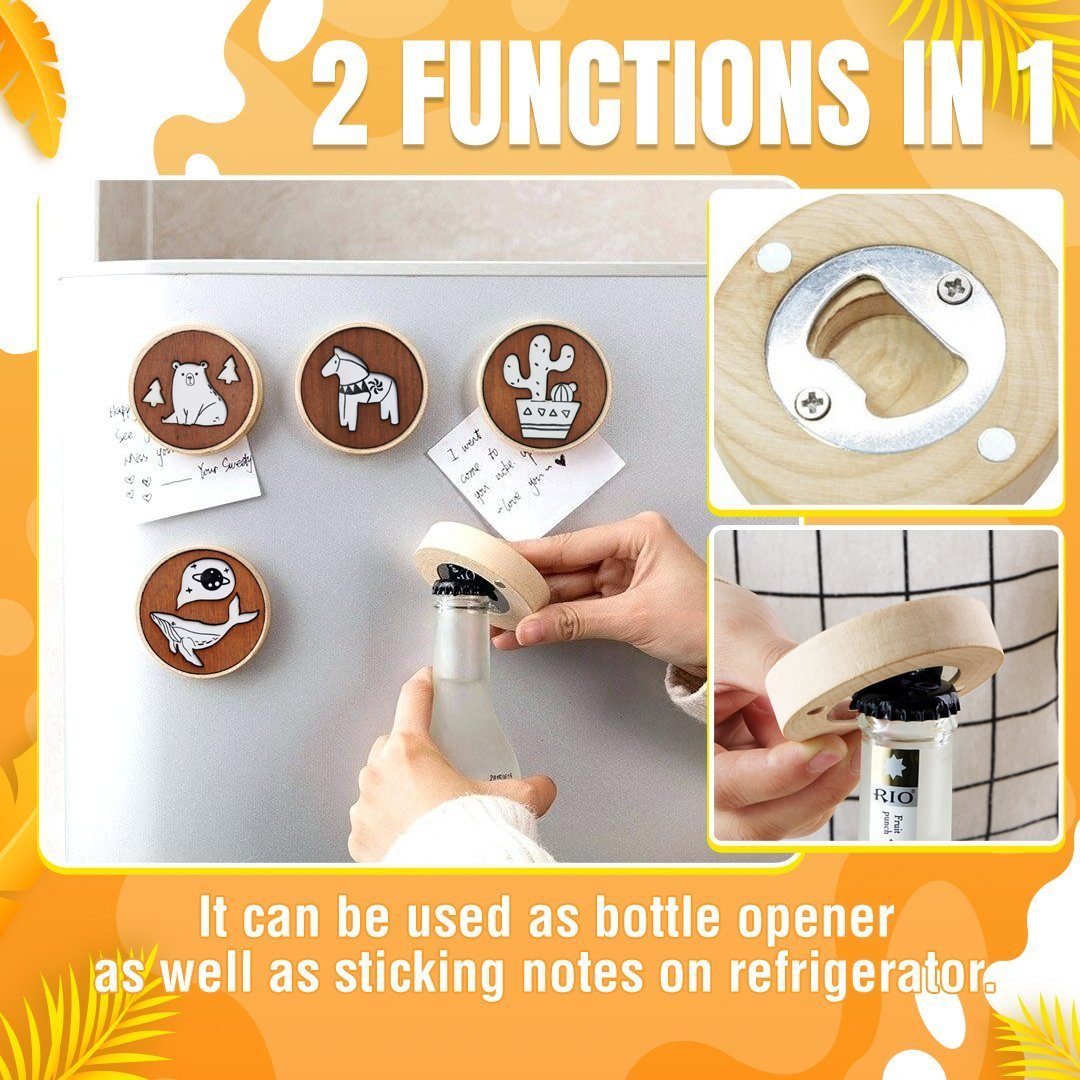 Wooden Bottle Opener & Refrigerator Stickers