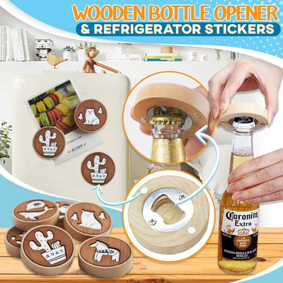 Wooden Bottle Opener & Refrigerator Stickers