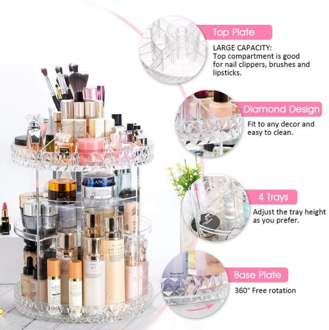 360° Rotating Crystal Cosmetic Storage Box